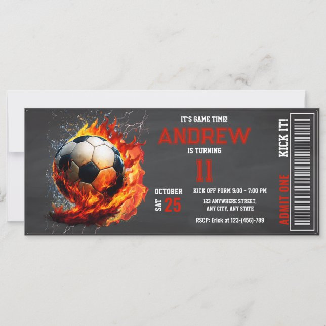 Personal Soccer Ticket Geburtstagskinder Party Einladung (Vorderseite)