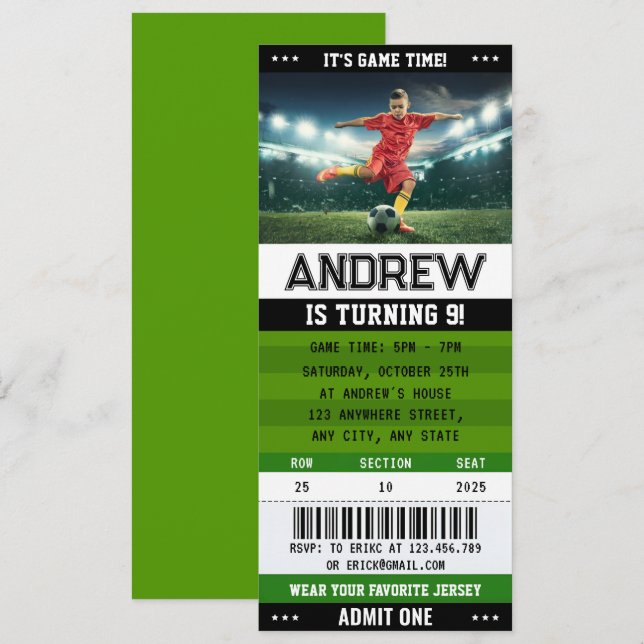 Personal Soccer Ticket Team Club Geburtstag Einladung (Vorne/Hinten)