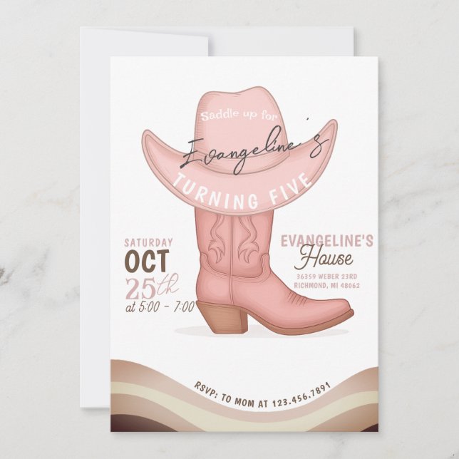 Personal Southwestern Pink Cowgirl Birthday Party Einladung (Vorderseite)