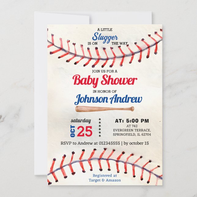 Personal Sport Baseball Baby Dusche kleines Schläg Einladung (Vorderseite)