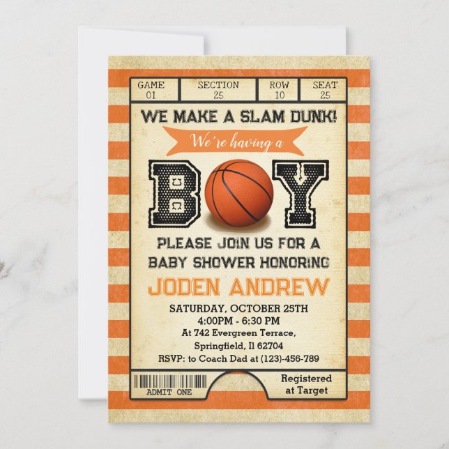 Personal Sport Basketball Baby Dusche Einladung (Vorderseite)