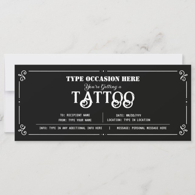 Personal Tattoo Geschenkgutschein-Bescheinigung Einladung (Vorderseite)