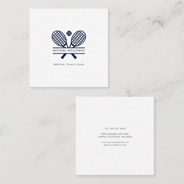 Personal Tennis Coach Minimalistisch White Quadratische Visitenkarte (Vorne/Hinten)