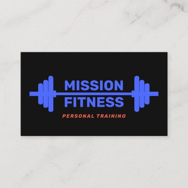Personal Trainer Blue Barbell Fitness Black Visitenkarte (Vorderseite)