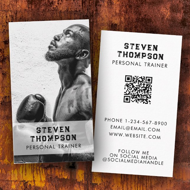Personal Trainer Fitness Athlete Foto QR Code Visitenkarte (Personal Trainer Fitness Athlete Photo QR Code Business Card)