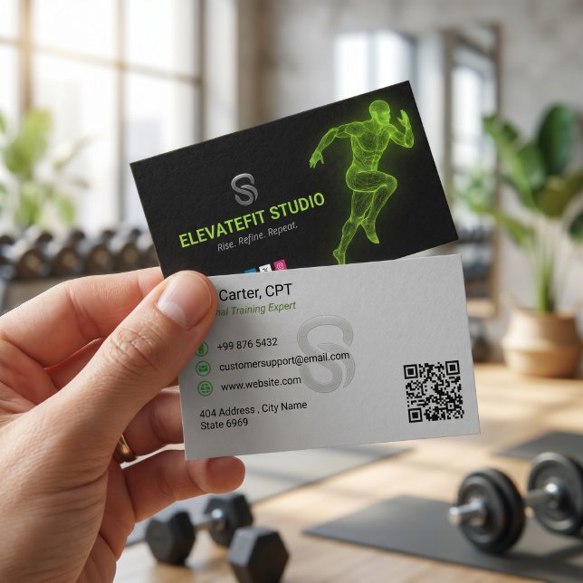 Personal Trainer Geschäft | Black Green Visitenkarte (Von Creator hochgeladen)