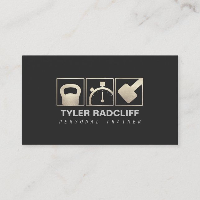 Personal Trainer Kettlebell, Dumbell, Stopwatch Visitenkarte (Vorderseite)