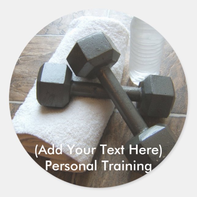 Personal Trainer oder Fitness Dumbells Handtuch &  Runder Aufkleber (Vorderseite)