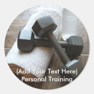 Personal Trainer oder Fitness Dumbells Handtuch & Runder Aufkleber