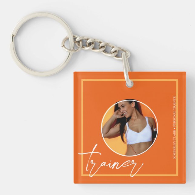 Personal Trainer | Orange Themed QR Code Schlüssel Schlüsselanhänger (Vorderseite)