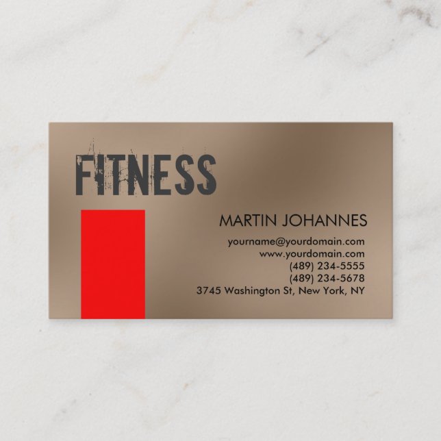 Personal Trainer Red Beige Business Card Visitenkarte (Vorderseite)