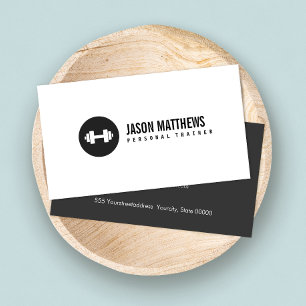 Personal Trainer White Dumbell Logo Fitness Visitenkarte
