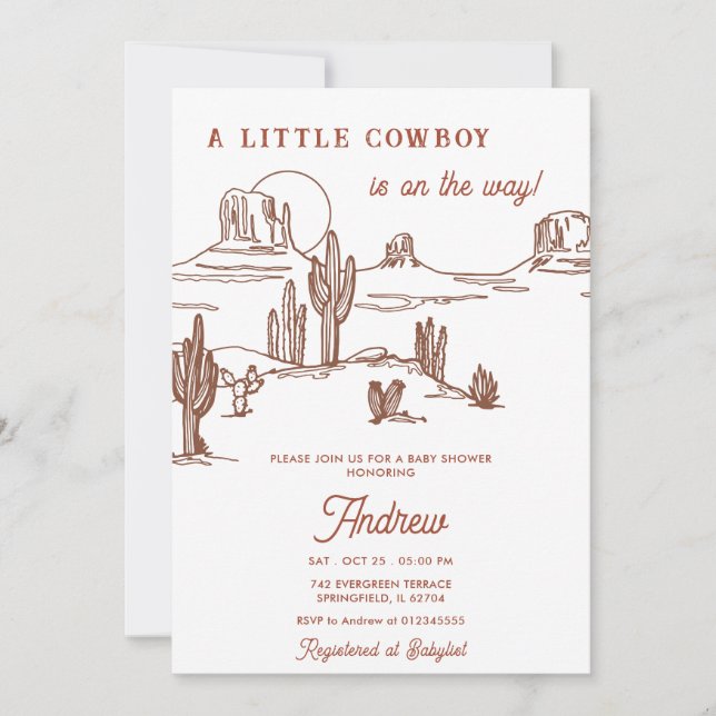 Personal Vintag Western Cowboy Baby Dusche Einladung (Vorderseite)