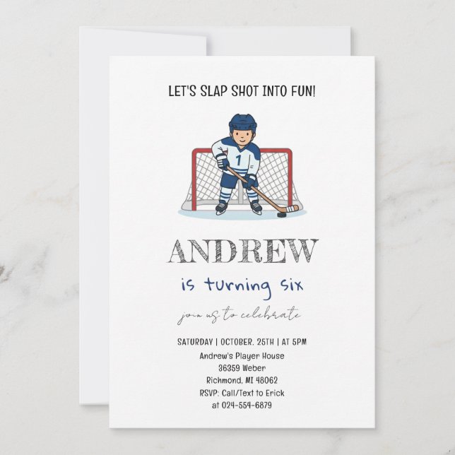 Personal Watercolor Hockey Birthday Party Einladung (Vorderseite)