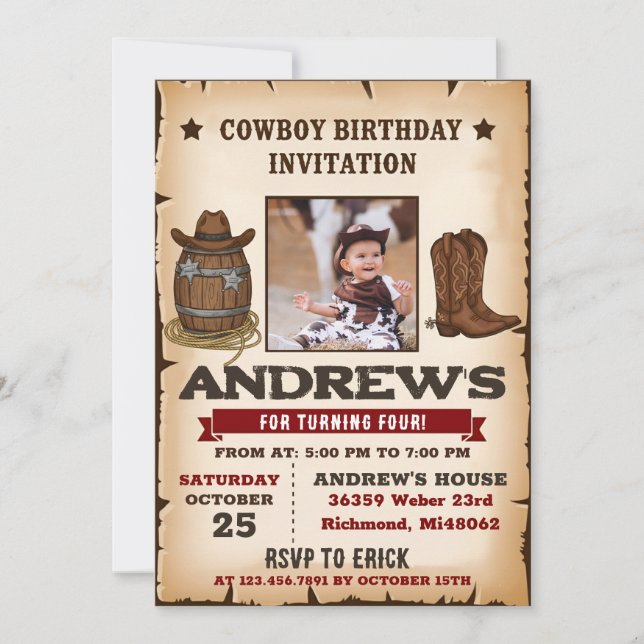 Personal Western Wild West Cowboy Birthday Party Einladung (Vorderseite)