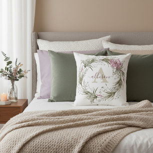 Personaler Blumenkranz in rosa und grün Kissen