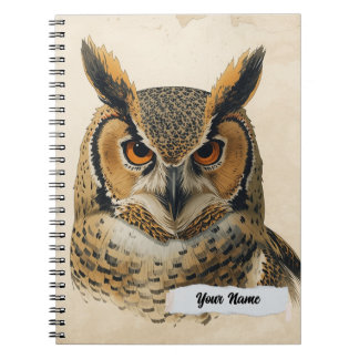 PERSONALISE Minimalist Vintage Horned Owl Bird Notizblock