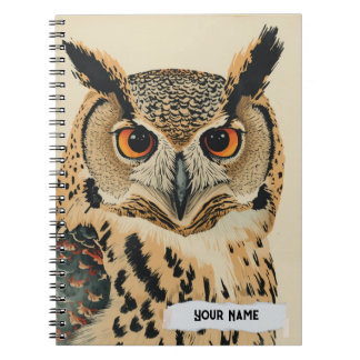 PERSONALISE Minimalist Vintage Horned Owl Bird Notizblock
