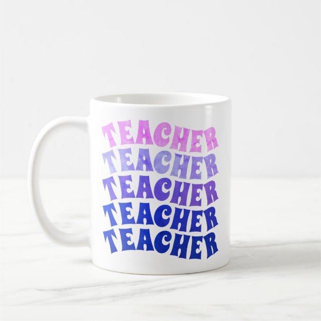 Personalisé Répéter Wavy Teacher Coffee Mug (Gauche)