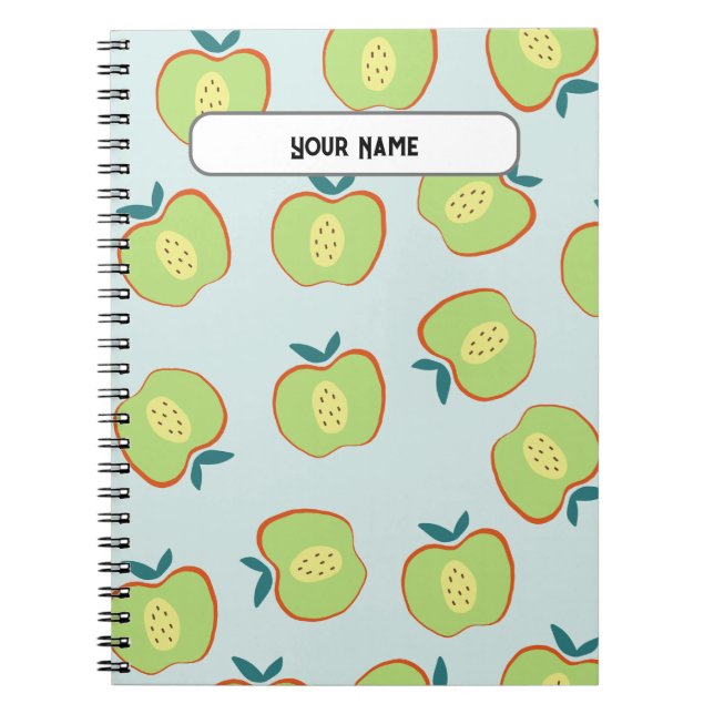 PERSONALISE Retro Green Apple Pattern Notebook Notizblock (Vorderseite)
