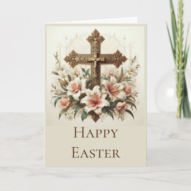 Personalise this Easter Card with Cross and Lilies Dankeskarte (Vorderseite)