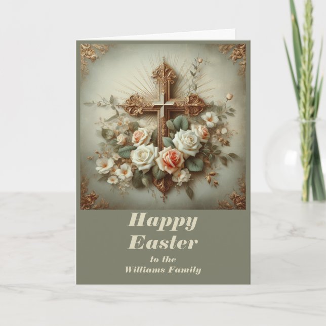 Personalise this Easter Card with Cross and Lilies Dankeskarte (Vorderseite)