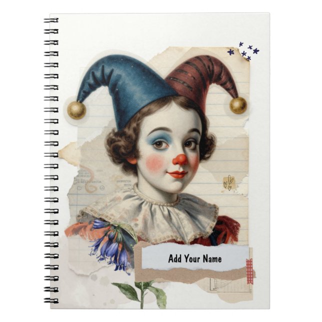 PERSONALISE Vintage Clown Collage Notebook Notizblock (Vorderseite)