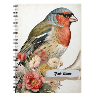 PERSONALISE Vintage Finch Bird Collage Notizblock