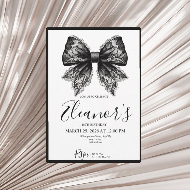 Personalised 18th Black Bow Birthday Invitation Einladung (Von Creator hochgeladen)