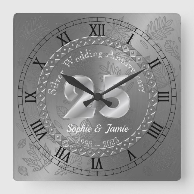 Personalised 25th Silver Anniversary Gift Idea Quadratische Wanduhr (Vorderseite)