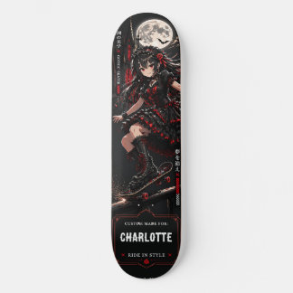 Personalised Anime Girl Goth Red and Black Skateboard