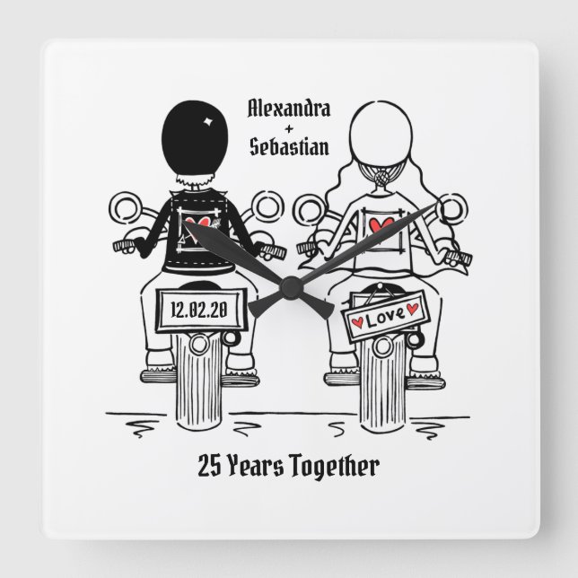 Personalised Biker Motorcycle Anniversary Gift Quadratische Wanduhr (Vorderseite)