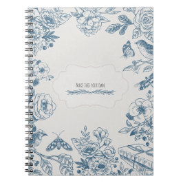 PERSONALISED Blue Line Vintage Flowers Notebook Notizblock