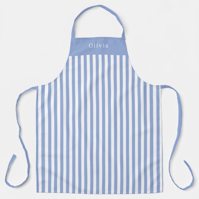 Personalised Blue Stripe Pattern Apron Schürze (Vorderseite)