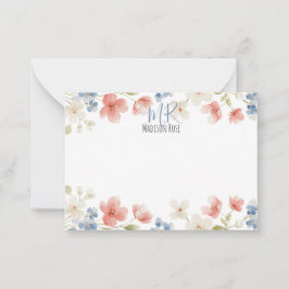 Personalised Blush Watercolour Floral Monogram Mitteilungskarte