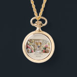 Personalised bridal necklace watch-Happily Ever Af Armbanduhr<br><div class="desc">Timeless elegance meets romantic charm with this Happily Ever After gold necklace watch. Featuring delicate champagne glasses tied with satin bows and framed by soft roses, this piece is both a graceful accessory and a meaningful keepsake. Perfect for brides, bridesmaids, or as a heartfelt gift, it adds a classic touch...</div>