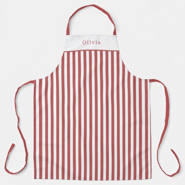 Personalised Burgundy Stripe Pattern Apron Schürze (Vorderseite)