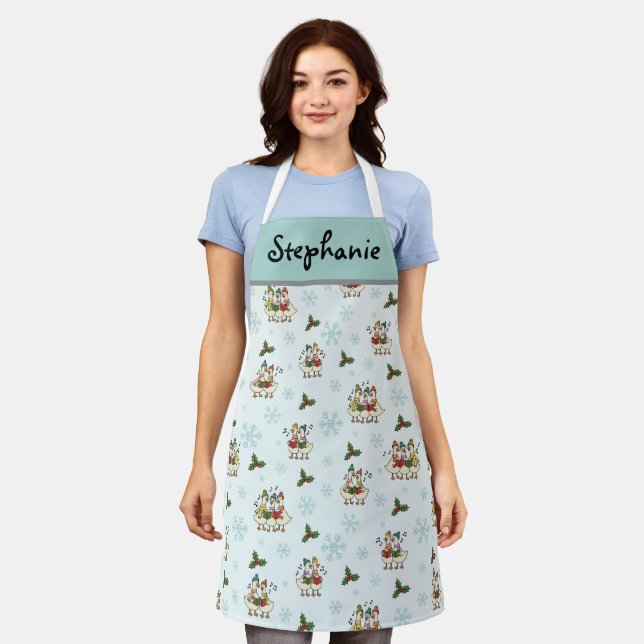 Personalised Christmas Goose Carol Singers Apron Schürze (Getragen)