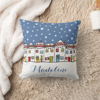 Personalised Christmas Street Snow Scene Cushion Kissen
