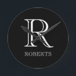 Personalised Clock with Initial and Family Name Runde Wanduhr<br><div class="desc">Stylish Personalised Wall Clock.</div>