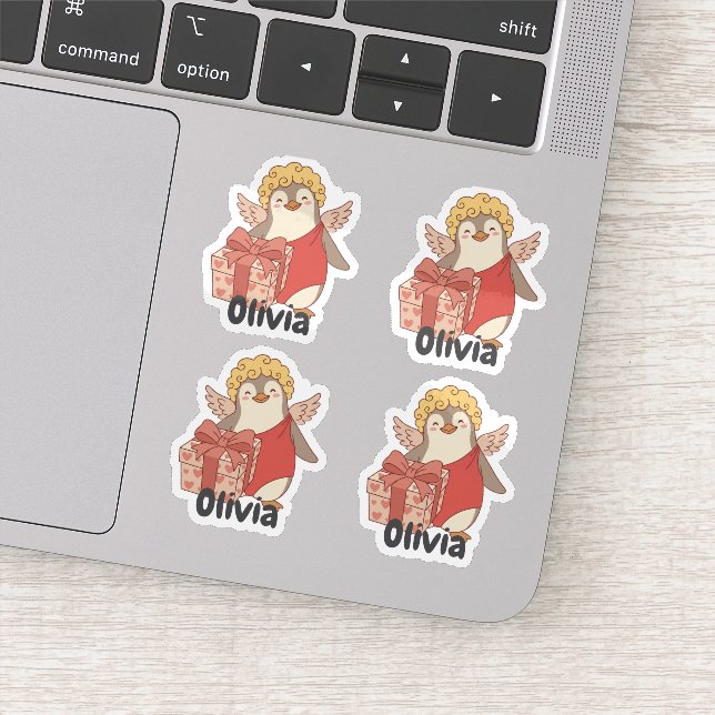 Personalised Cute Penguin Cupid Valentine Stickers Aufkleber (Detail)