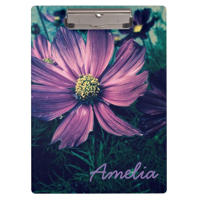 Personalised Dark Purple Flowers Klemmbrett (Vorderseite)