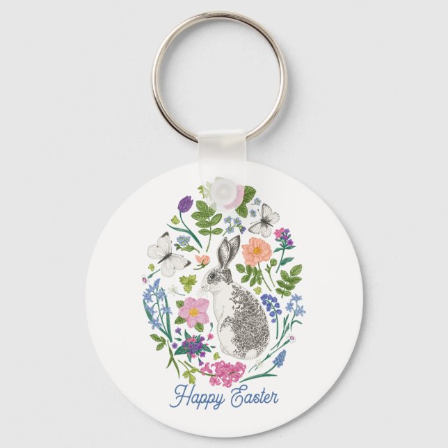 Personalised Easter Bunny and Flower  Schlüsselanhänger (Vorderseite)