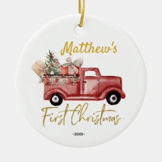 Personalised First Christmas Baby Boy Red Truck Keramik Ornament