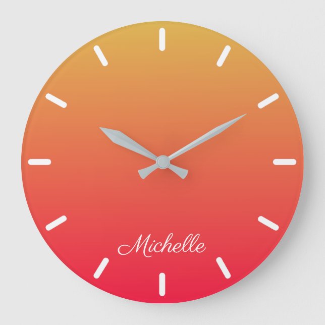Personalised flame red and yellow ombre große wanduhr (Vorderseite)
