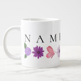 Personalised Floral Birthday Gift add their name Jumbo-Tasse