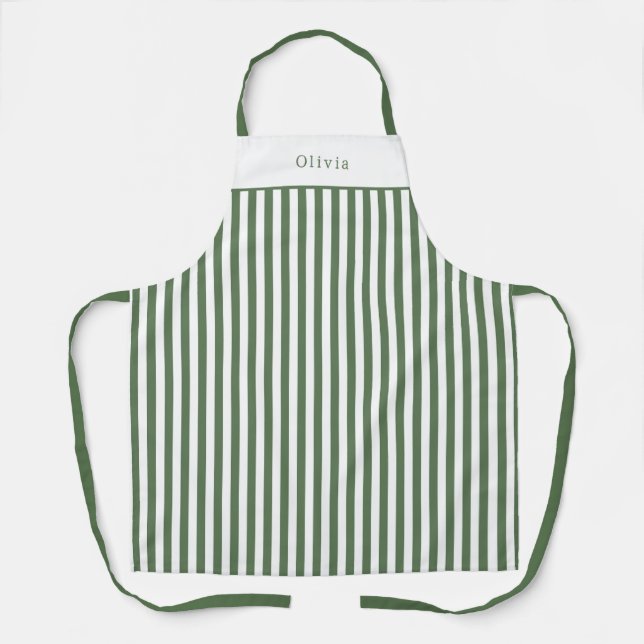 Personalised Forest Green Stripe Pattern Apron (M) Schürze (Vorderseite)