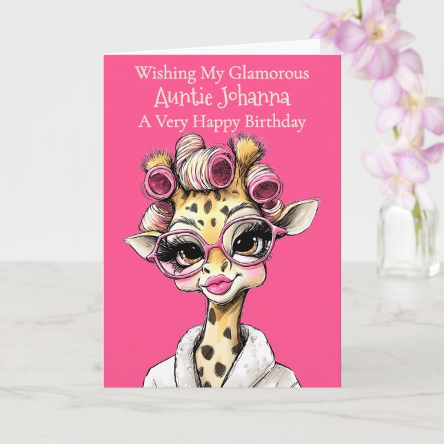 Personalised Glam Giraffe Folded Greeting Card Karte (Orchidee)