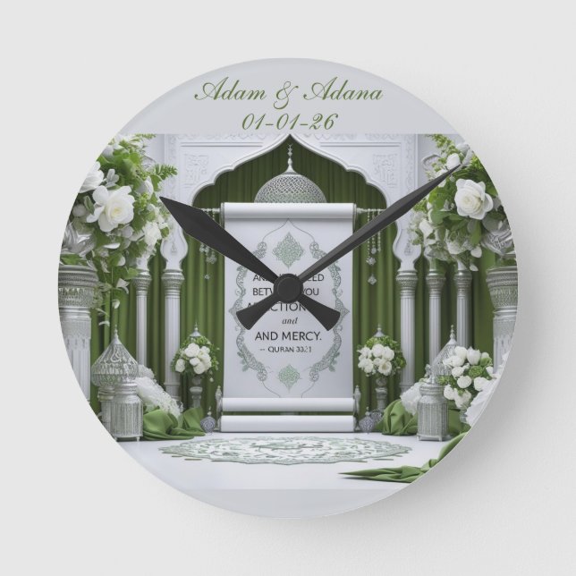 Personalised Islamic Bridal Wall Clock Runde Wanduhr (Vorderseite)