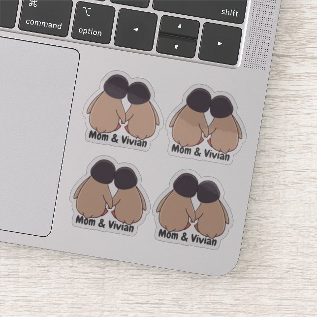 Personalised Mom & Daughter Cute Penguin Stickers Aufkleber (Detail)